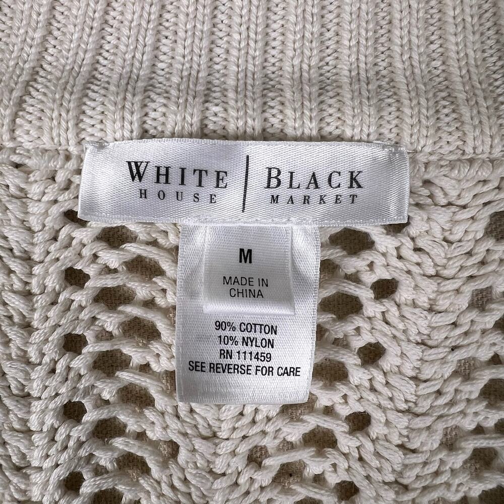 Y2K White House Black Market Ivory Open Knit Cropped Shrug M Bell Sleeve Sweater - Picture 6 of 13